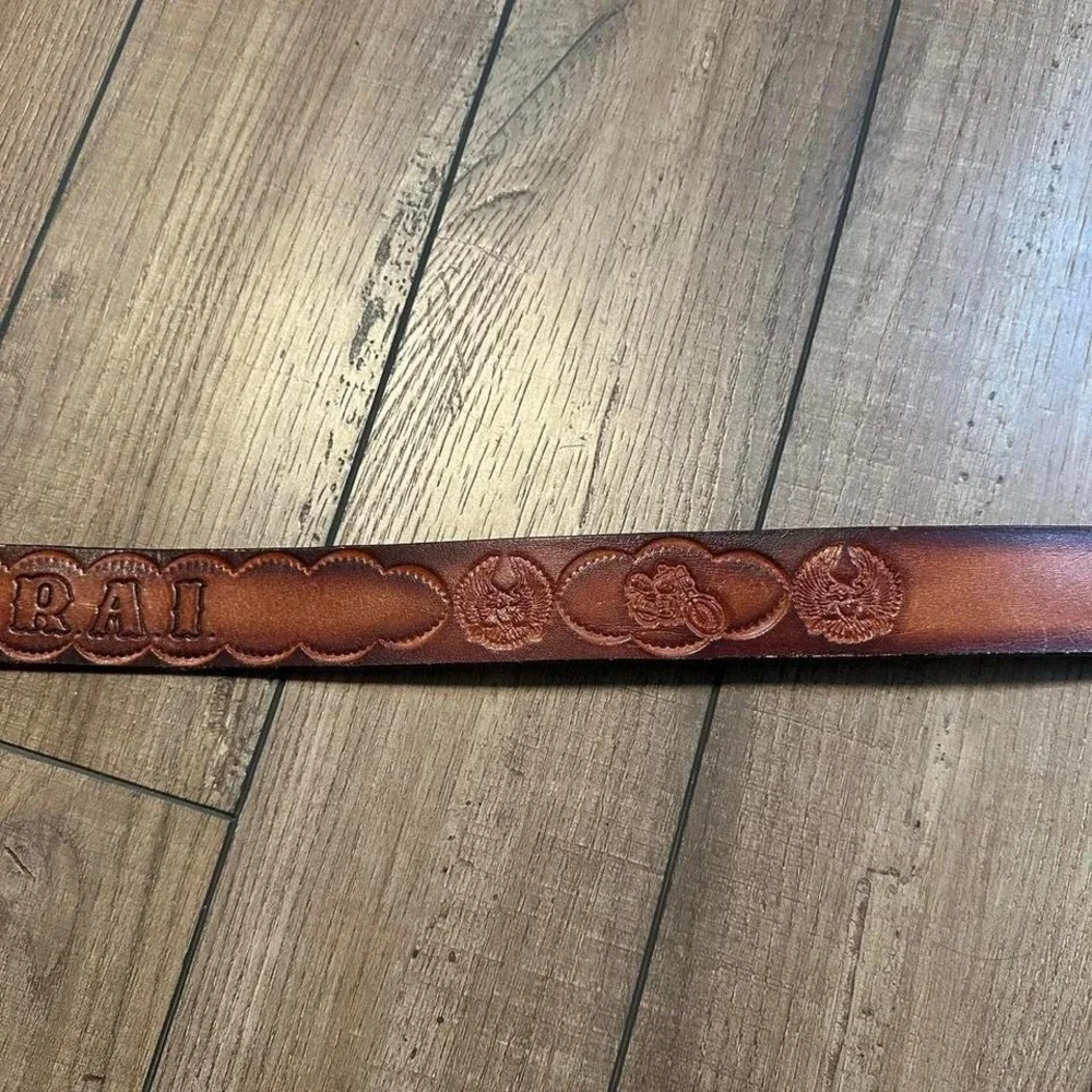 Vintage Brown Leather Embossed Tooled Belt Motorcycle Eagle RAI‎ Size 32/34